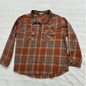 Democracy Plaid Flannel Shirt Women's Size Large Orange Brown Button Up